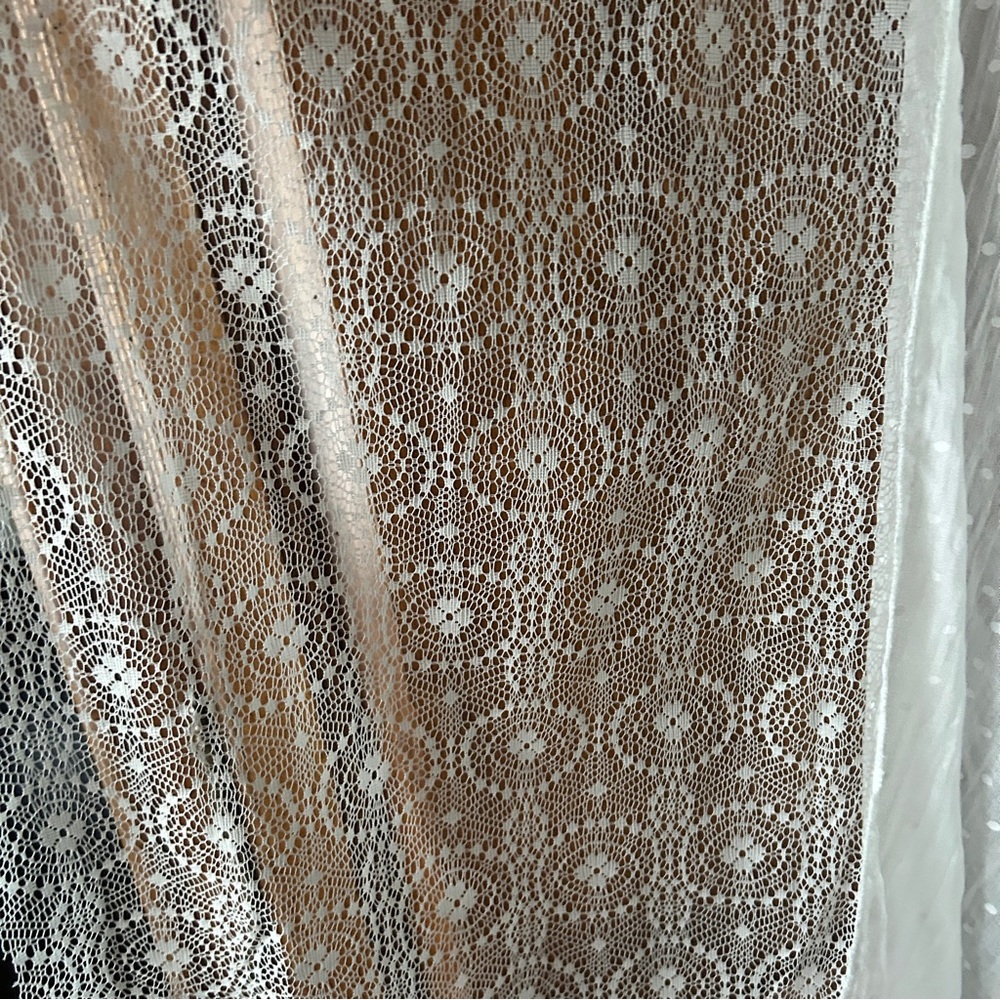 Vintage Lace & Swiss Dot Layered Scarf Shawl – Romantic Lace Wrap – 76” - Picture 10 of 16